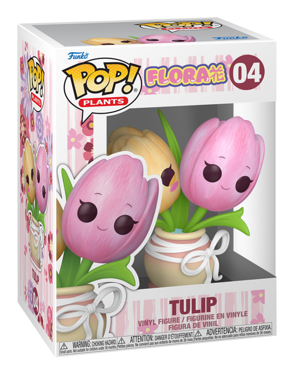 Funko Pop! Tulip figure packaging with 'Plants' branding on a white background