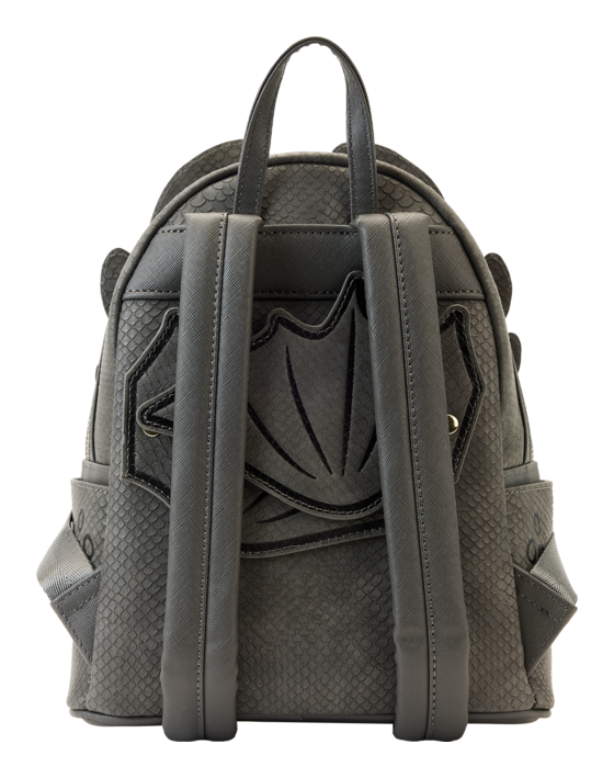 Gray backpack with a shield design on a white background