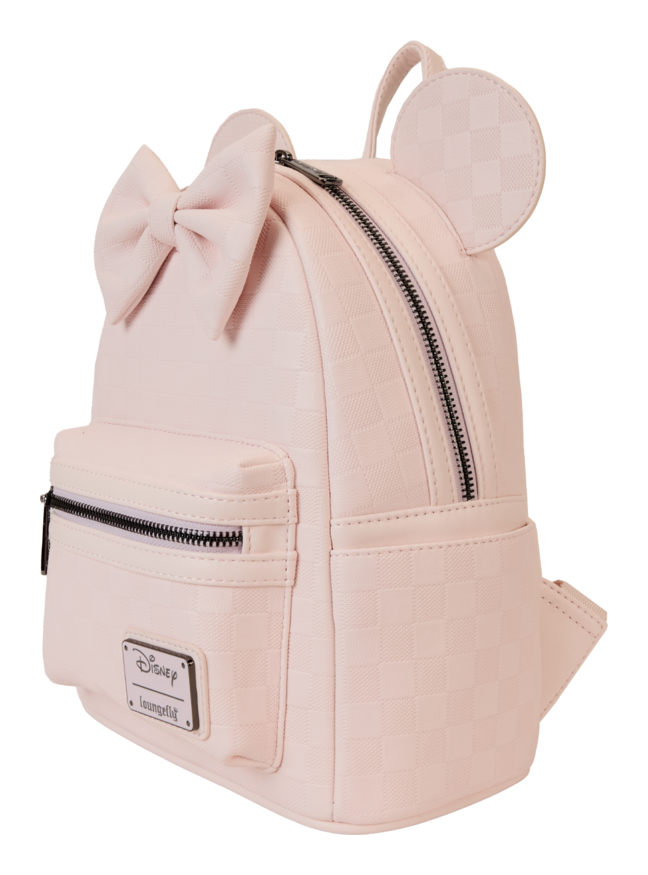 Pink backpack with bow and ears on a white background