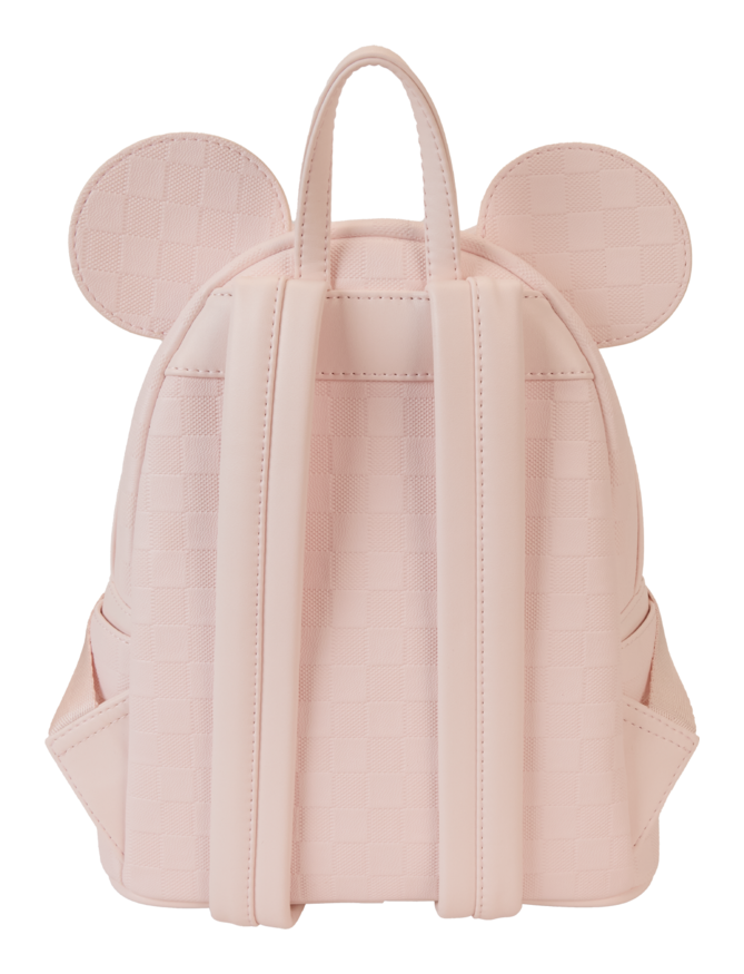 Pink backpack with mouse ears on a white background