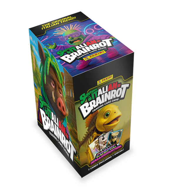 Panini Italian Brainrot Cosmic Hallucination trading card booster box containing 24 packs with holographic cards