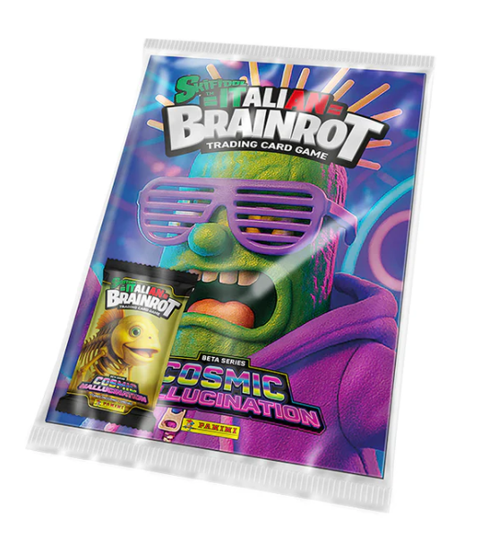 Trading card game starter pack featuring a colorful character with sunglasses and 'Italian Brainrot' branding.