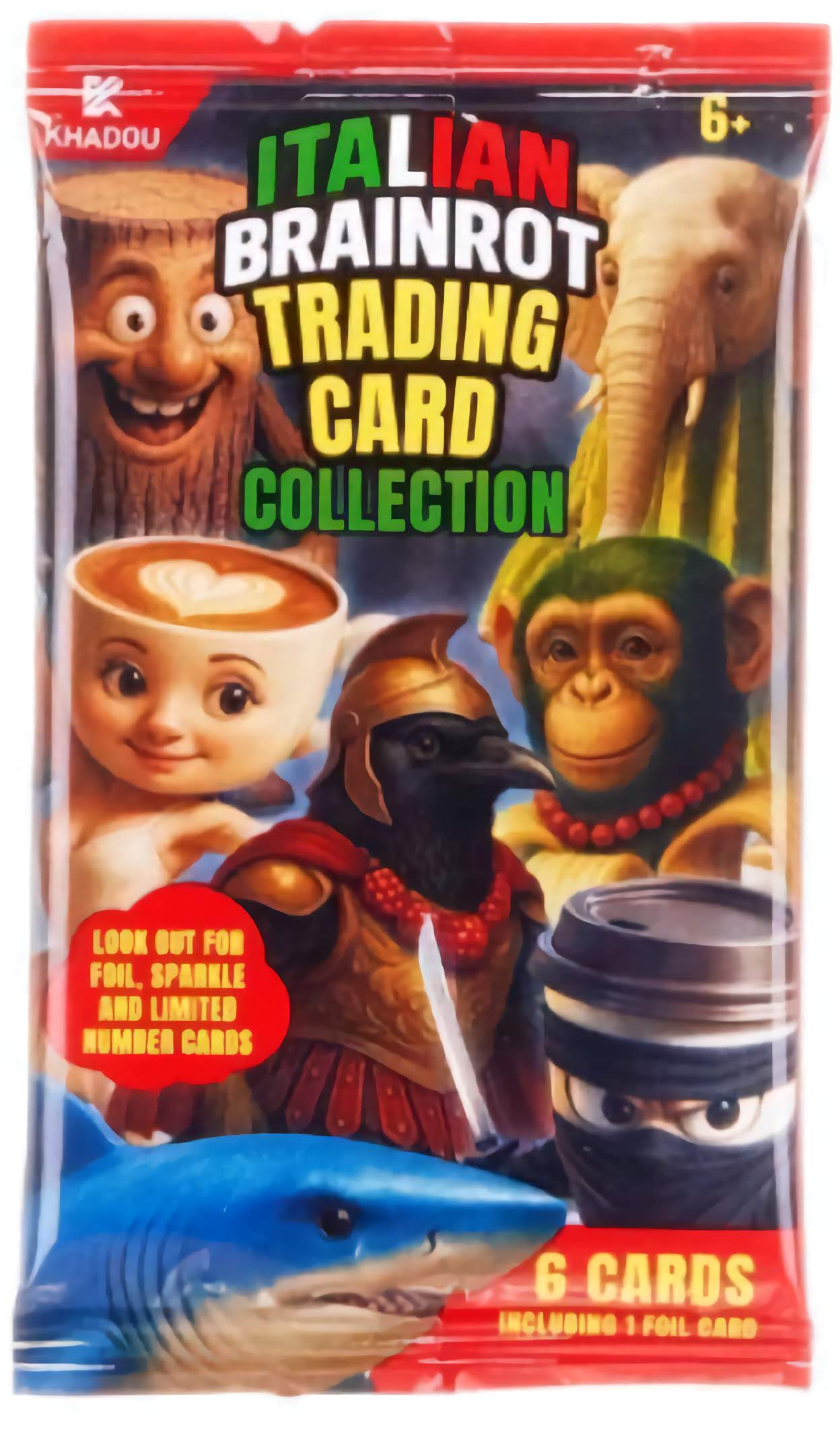 Packaging of Italian Brainrot Trading Card Collection with colorful characters and text.